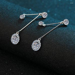 Dangle Earrings Silver Excellent Cut Diamond Test Passed Total 2 Carat D Color High Clarity Moisanite Long Line Drop 925 Jewelry