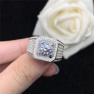 Cluster Rings Luxury 1.5CT Certified Moissanites Mens Engagement Ring Test Positive D Color VVS1 Solid 18K White Gold AU750 For Husband