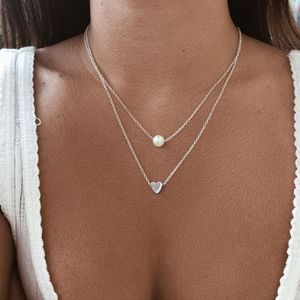 New Double Layer Necklace For Women Imitation Pearl Crystal Heart Pendant Chokers Necklaces Girls Gift Bohemia Cheap Jewelry Wholesale YMN001