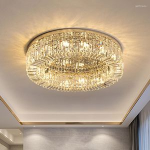 Luzes de teto Modern Minimalist Crystal Light Luxuado e atmosférico LED Circular Living Room Family Hall Quarto principal