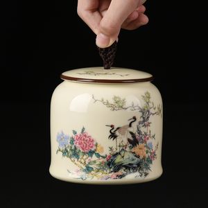 Decorative Objects Figurines Chinese Vintage Ceramic Tea Caddy Multifunctional Storage Pot Porcelain Sealed Jar Set Kitchen Container Tin Cans 230901