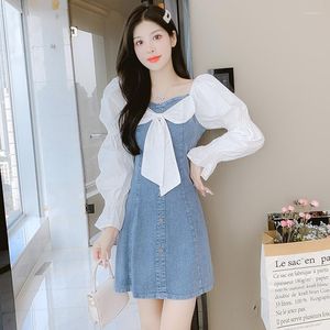 Casual Dresses 2023 Cowboy Women In Small Long-sleeved French Splicing Of Tall Waist Skirt Summer Dress