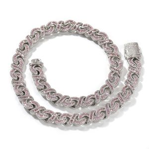 New Design Mens Bling Chains 12mm 16/18/20inch Gold Silver Pink Black Baguette CZ Cuban Chain Necklace Bracelet for Men Women Hip Hop Chains