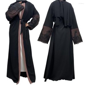 Roupas étnicas Moda Dubai Lace Bordado Frente Aberta Abayas Vestidos Muçulmanos Turquia Mulheres Partido Cardigan Maxi Vestido Kimono Solto Robe