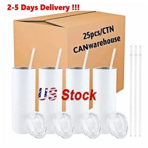 미국 CA 창고 25pc/카톤 머그 스트레이트 20oz 승화 텀블러 블랭크 스테인레스 스틸 머그리 DIY 진공 절연 자동차 커피 2 일 전달 SEP04