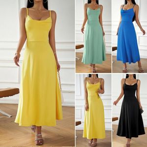 Casual Kleider 2023 Sommer Frauen Lange Kleid Elegante Einfarbig Doppel Kragen Hosenträger Schlitz Sexy Party Backless Abend Vestidos