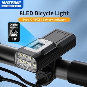 Cykelbelysning Natfire kraftfull cykelljus OLED Display 10000mAh Uppladdningsbar cykel strålkastare Ficklampe Type-C laddning 2000lm Lamp 230904
