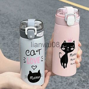 Cups Dishes Utensils 350ml500ml Cartoon Cat Stainless Steel Vacuum Flask With Straw Portable Kids Thermos Mug Travel Thermal Water Bottle Tumbler x0904