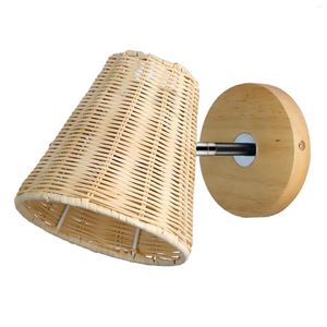 Lâmpada de parede japonesa rattan arandelas para quarto rotativo montado luminárias para loft sala de estar el