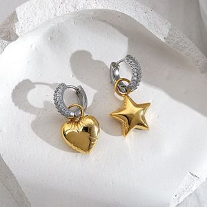 Stud Flashbuy Trend Micro Inlaid Zircon Heart Pentagram Asymmetric Hoop Earrings For Women Gold Color Earrings Jewelry Teen Gift 230901