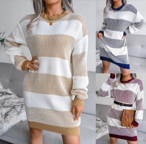 Kvinnors klänningar 2023 Autumn/Winter New Stripe Casual Fit Women's Woolen Dress Fashion Sexig Women's Dress