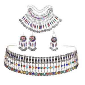 Charmarmband turkiska bohemiska mynthalsband örhängen magkedjor hårklipp smyckesuppsättningar för kvinnor afghanska indiska festivalparty smycken 230901