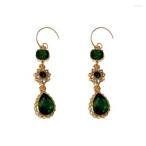 Baumelnde Ohrringe, elegant, luxuriös, übertrieben, grüner Kristall, lang, für Frauen, Smaragd-Blumen, Tropfen-hängende Ohrringe, Party, Hochzeitsgeschenke