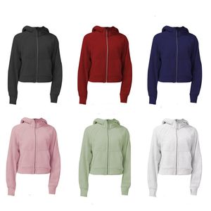 Women's fleece full zip hoodie jacket sportswear yoga hooded training running jacket with pockets outdoor flea thumbholes