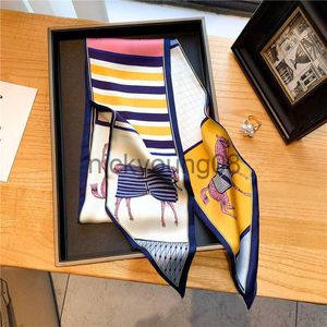 Pendant Scarves 2022 Fashion Horse Print Silk Scarf Women Thin Neck Long Scarves Narrow Office Lady Shawl Bandanas Bag Female Skinny Hairbands x0904