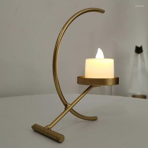 Candle Holders Brass Holder Christmas Iron Work Home Party Table Half Circle Moon Simple Decoration