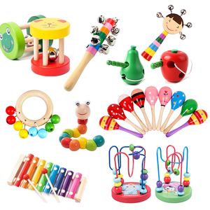 Rattles Mobiles Baby Toys Montessori Wooden Sand Hammer Enlightenment Blocks Puzzle Game Development 0 12 Months 230901