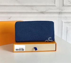 2023 Designer de moda carteiras zippy luxo hip-hop bolsas denim flor mulheres titular do cartão de crédito senhoras longo fino zíper dinheiro bolsa de embreagem com caixa de alta qualidade