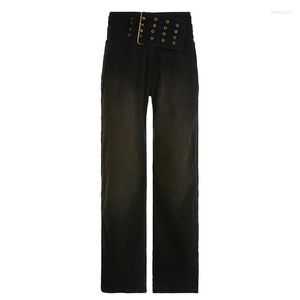 Women's Jeans 2023 Harajuku Low Rise Fashion Vintage Streetwear Washed Wide Belt Mom Women Chic Straight Full Length Y2k Pants