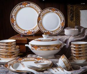 Geschirr-Sets, Set aus Jingdezhen-Keramikgeschirr, angeblich 58-teilig, Porzellan, Geschirr, Teller, Schüsseln