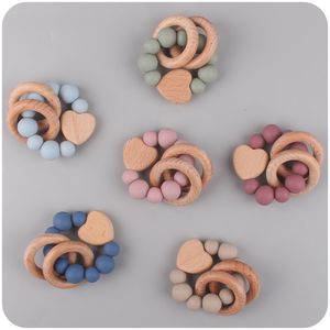 Teethers Toys Baby Nursing Bracelets Teether Silicone Beads Wooden Beech Ring Teething Wood Rattles Fidget born Accessories 230901