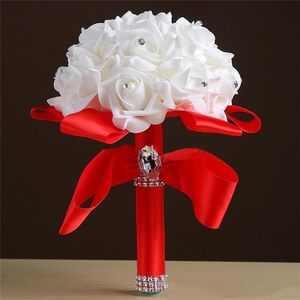 Rosa Rosso Blu Bianco Bouquet da sposa da sposa Artificiale Damigella d'onore Spiaggia Paese Rustico Bomboniere da sposa Palla grande Presa a mano Fl203F