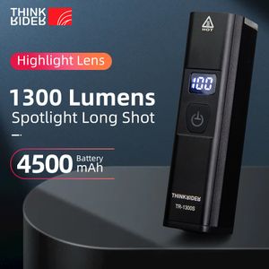 Bisiklet ışıkları Thinkrider Bike Light 1300lümen 4500mAH Bisiklet Far El Feneri Talonu USB Şarj MTB Yol Bisiklet 230904