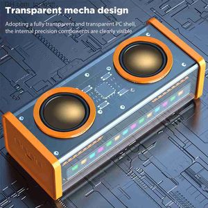 Taşınabilir Hoparlörler Çift Ses Şeffaf Mecha Hoparlörleri RGB Işık Açık Hava Spor Taşınabilir Subwoofer Kablosuz Bluetooth TWS Süper Bas Ses Q230904