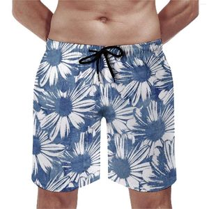 Herren-Shorts, Aquarell-Gänseblümchen-Brett, Sommer, abstraktes Blumendruck-Design, niedlicher Strand, Sport, Surfen, schnell trocknendes Muster, Badehose