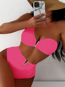 Damen-Bademode, One-Shoulder-Bikini, Badebekleidung mit hoher Taille, Damen-Badeanzug, 2023, neue Badeanzüge, gerippte Bikini-Sets, brasilianischer Biquini
