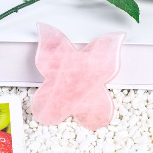 Atacado borboleta pedra de jade natural gua sha ferramenta de massagem quartzo rosa guasha spa massageador face lifting beleza saúde apertar cuidados com a pele