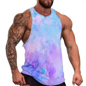 Canotte da uomo Canotte con stampa astratta viola Top da uomo con schizzi di acquerello Bodybuilding Canotte senza maniche con grafica vintage da spiaggia oversize