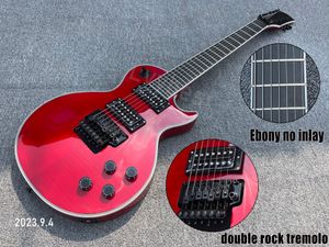 Elektrisk gitarr 7 strängar Ebony Fingerboard No Inaly 24fret 25,5Scale Double Rock Tremolo Black Parts Red Color