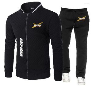 Tute da uomo 2023 Primavera Autunno Ski Doo Can-am Logo Stampa Slim-Fit Girocollo Giacca con cerniera Pantaloni sportivi tinta unita Comodo Trendy