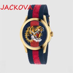 Fashion Famous Brand Watches Women Men Bee Snake Tiger Pattern Quartz Nylon Fabric Leather Belt Watch Sports Classic Clock Relogio236b