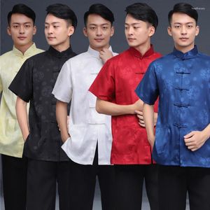 Roupas étnicas Homens Manga Curta Tops Tang Terno Tradicional Estilo Chinês Stand Collar Hanfu Retro Casual Camiseta Tai Chi Wushu