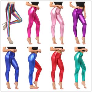Kvinnors leggings Metallic Color PU Women Faux Leather Pants Dancing Party Pant Sexig Night Club Skinny Costume Tight Trousers 230901