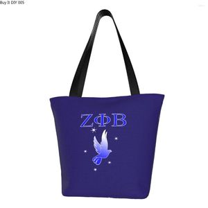 Alışveriş Çantaları Komik Zeta Phi Beta ve 5 Yıldız Tote Yeniden Kullanılabilir Sorority Zob Canvas Bakkal Omuz Alışveriş Çantası