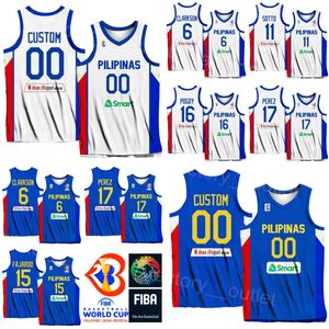 Imprimir 6 CLARKSON 17 Jaymar PEREZ Jersey Filipinas Camisa de basquete 8 SCOTTIE THOMPSON 11 KAI ZACHARY SOTTO 23 RHENZ ABANDO Kiefer RAVENA ROGER POGOY 2023 Copa do Mundo