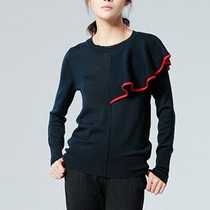 Kvinnors tröjor Kvinnor Sexig Autumn Winter Simple Solid Tops Knitwear Pullover Sweater Navy Lotus Leaf Patchwork Turtleneck Streetwear