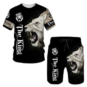 Nowa moda Kobiety / Mens Lion Funny 3D Print T-shirt / Jogger Shorts Casusal Tracksuit Sets S-7xl 006