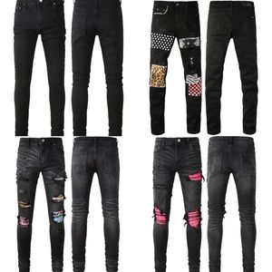 Czarni mężczyźni Slim Designer Dżinsy Pantie Macierzyńskie Jeansy Paint Hole Spot Style Zniszczono chude umyte młodzież prosta luksusowy reg226i