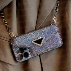 علبة هاتف مصمم أزياء Triangle لـ iPhone 15 14 13 12 Pro Max 11 Envelope Card Slot Pocket Cover Cover Cover Pling Glitter Pattern