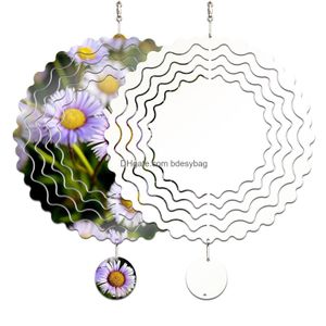 Sublimation Blanks Wholesale Sublimation Blanks Wind Spinner Flower Shape Metal Chime Scpture Hanging Ornament For Yard Garden Decorat Dho7H