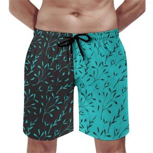 Shorts masculinos dois tons placa preto frondoso videira floral bonito praia calças curtas homens gráfico correndo surf secagem rápida troncos de natação presente