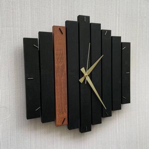 Duvar Saatleri Ahşap Gelişmiş Saat Yatak Odası Altın Siyah Metal İskandinav Tasarım Minimalist Reloj De Pared Para Sala Ev Mobilyası