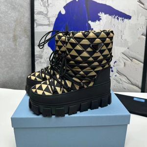 Top quality Nylon Plaque Ankle Boots Slip-On Chunky bottom Bootie Round toe Lace up Ski Snow boot women's outdoor shoes luxury designer Flat bottomed factory