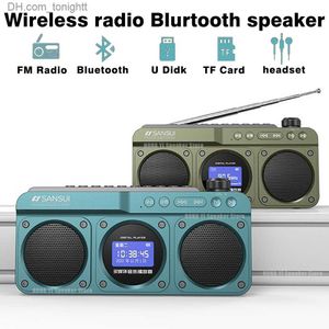 Портативные колонки Новый Sansui F28 Ретро Радио Беспроводной Bluetooth-динамик Портативный стерео сабвуфер Мини-разъем Walkman Часы-будильник Музыкальный плеер Q230905