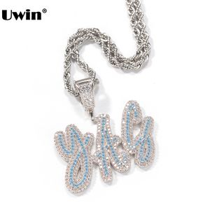 Ожерелья с подвеской Uwin, ожерелье с индивидуальным именем, двухслойный курсив, буле/белый кулон с буквами CZ, кулон Iced Out Drop 230901