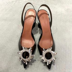 Amina Muaddi Crystal Sunflower Shoes Best-quality Designer Sandals Dress Shoe Diamond Man Woman Slippers Luxury Sexy Fashion Wedding High Heels 10cm Heel